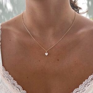 Brandy Melville  White Mini Heart Gold Tone Necklace